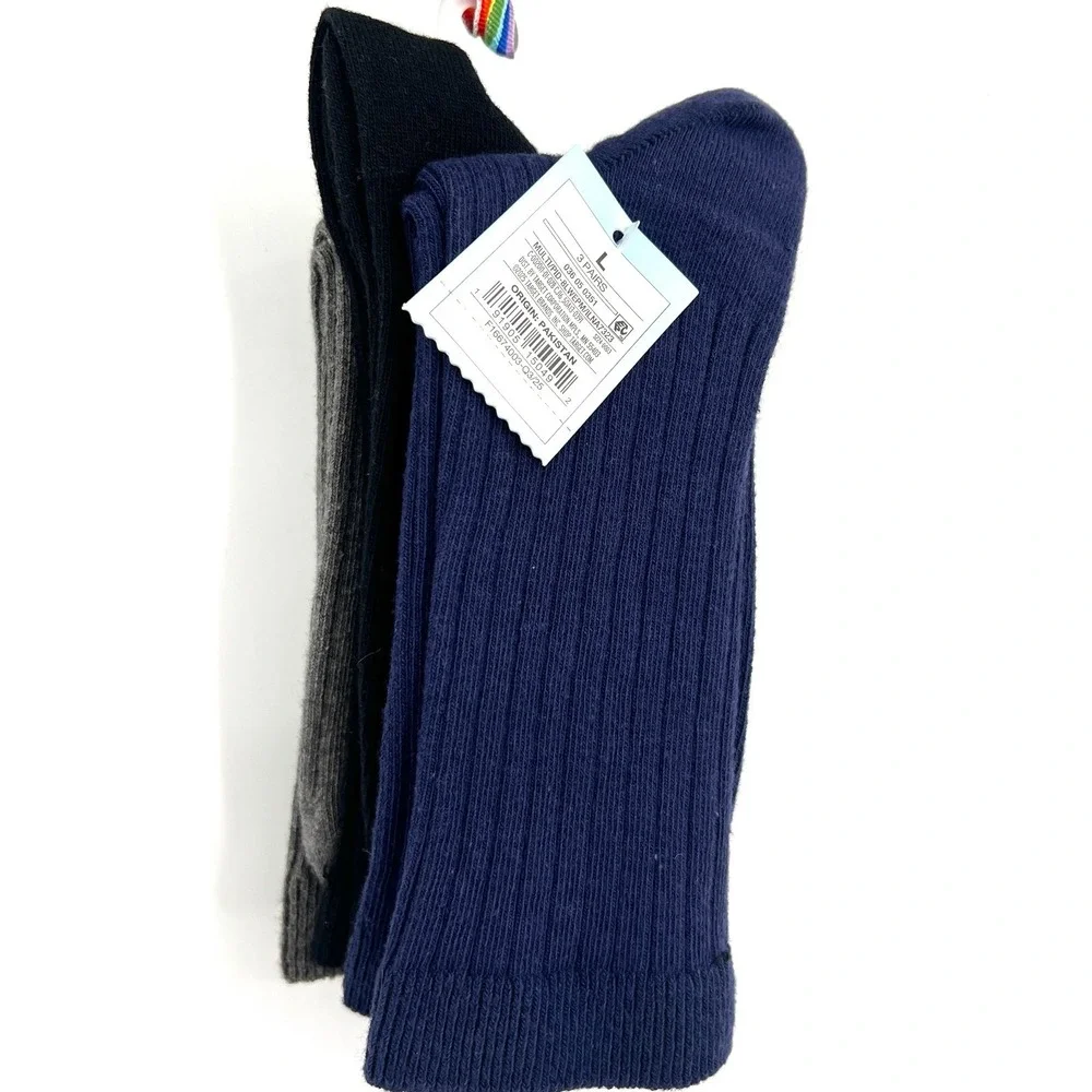 NEW Cat & Jack 3pk uniform crew socks navy grey black classic cotton blend L 3-7